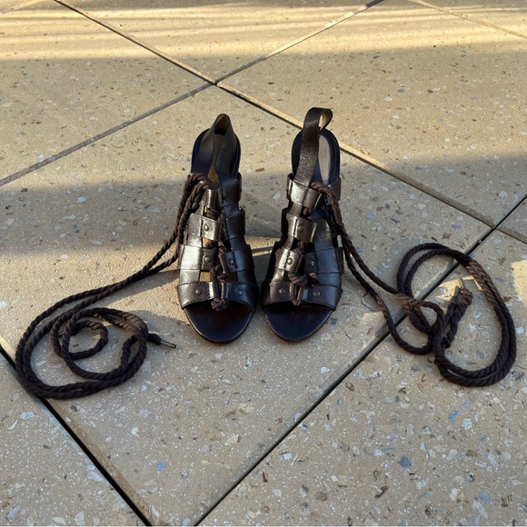 L.A.M.B. Trianna Brown Leather Lace Up Wedge Gladiator Sandals size 8 - Picture 7 of 14